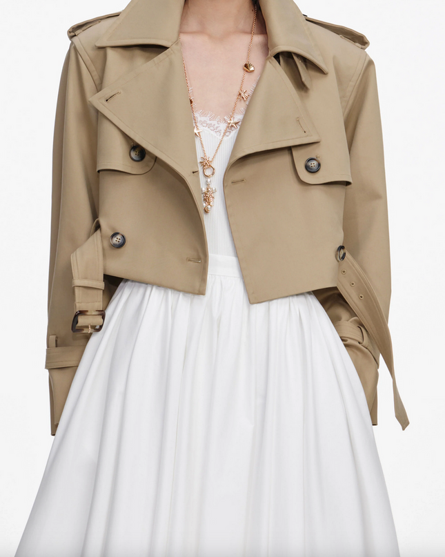 Beige Cropped Trench Jacket