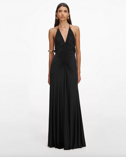 Black Jersey Gathered Maxi Dress