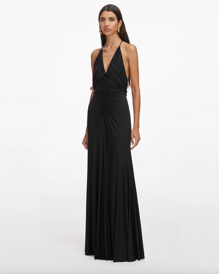 Black Jersey Gathered Maxi Dress