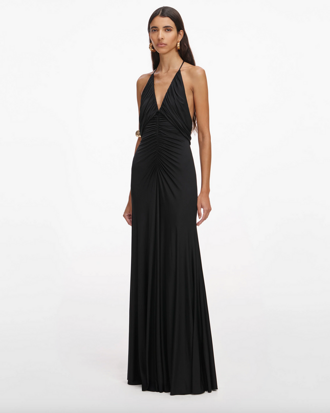 Black Jersey Gathered Maxi Dress
