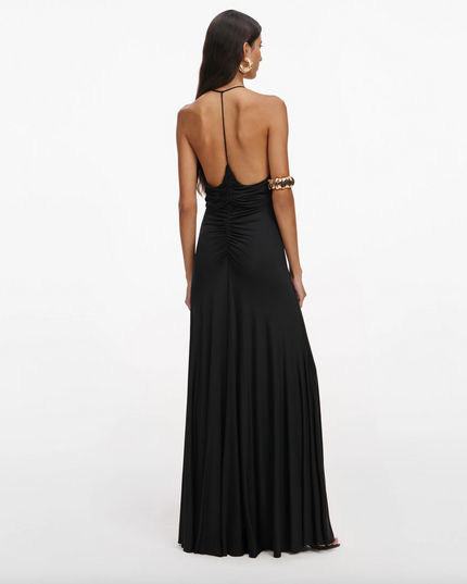 Black Jersey Gathered Maxi Dress
