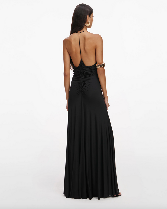 Black Jersey Gathered Maxi Dress