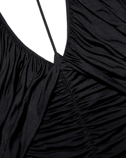 Black Jersey Gathered Maxi Dress