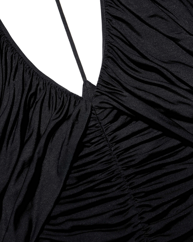 Black Jersey Gathered Maxi Dress