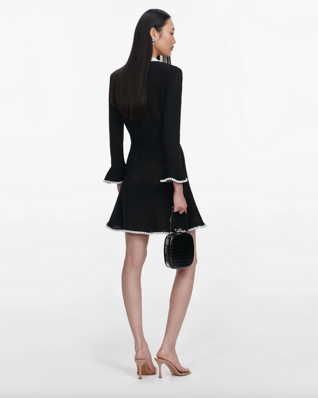 Black Lace Trim Knit Mini Dress