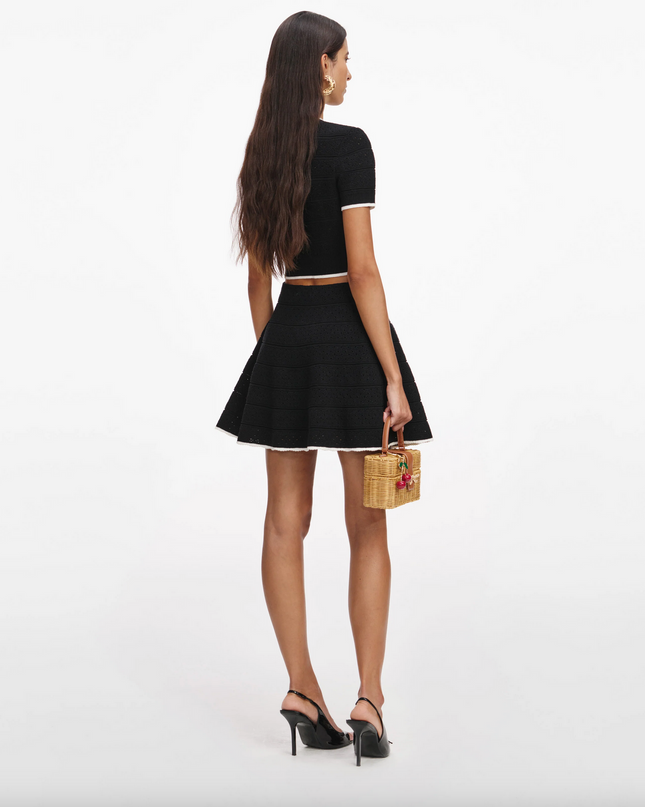 Black Pointelle Knit Mini Skirt