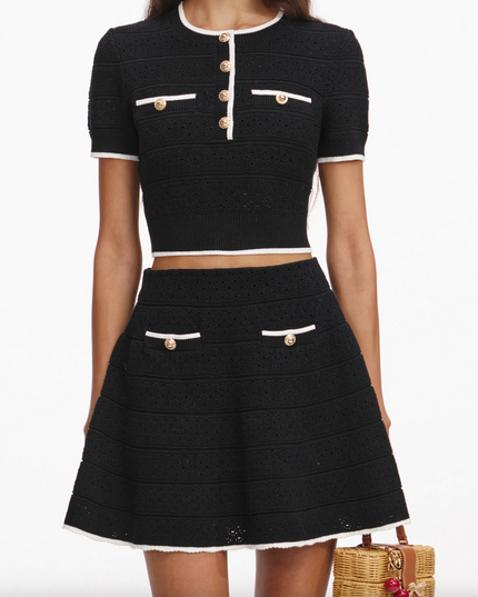 Black Pointelle Knit Mini Skirt