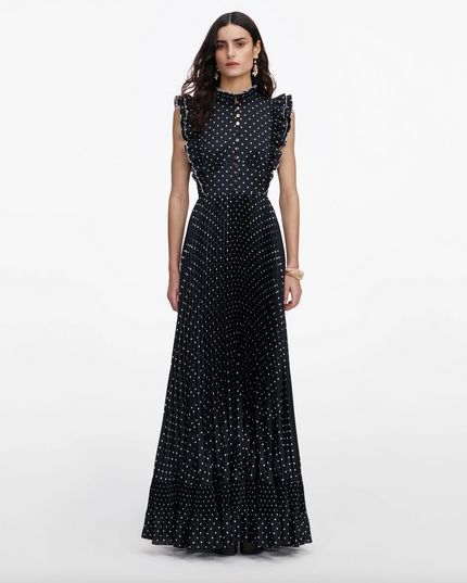 Black Polka Dot Frill Maxi Dress