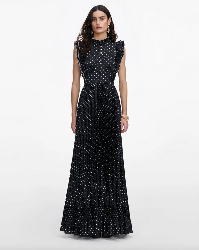 Black Polka Dot Frill Maxi Dress
