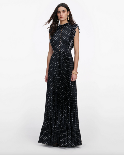 Black Polka Dot Frill Maxi Dress