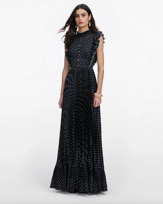 Black Polka Dot Frill Maxi Dress