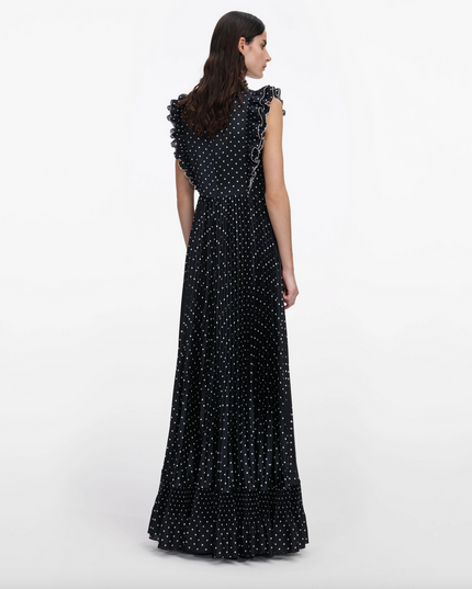 Black Polka Dot Frill Maxi Dress