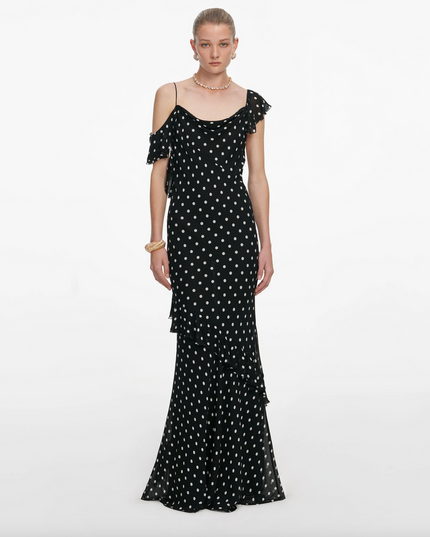 Black Polka Dot Georgette Maxi Dress