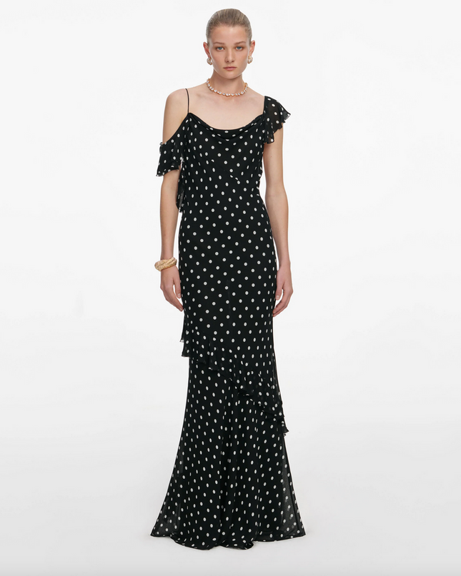 Black Polka Dot Georgette Maxi Dress