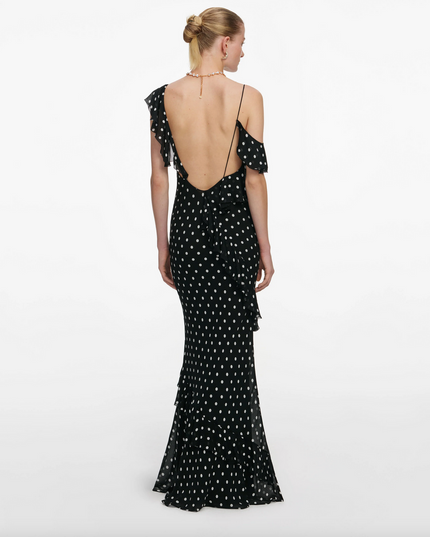 Black Polka Dot Georgette Maxi Dress