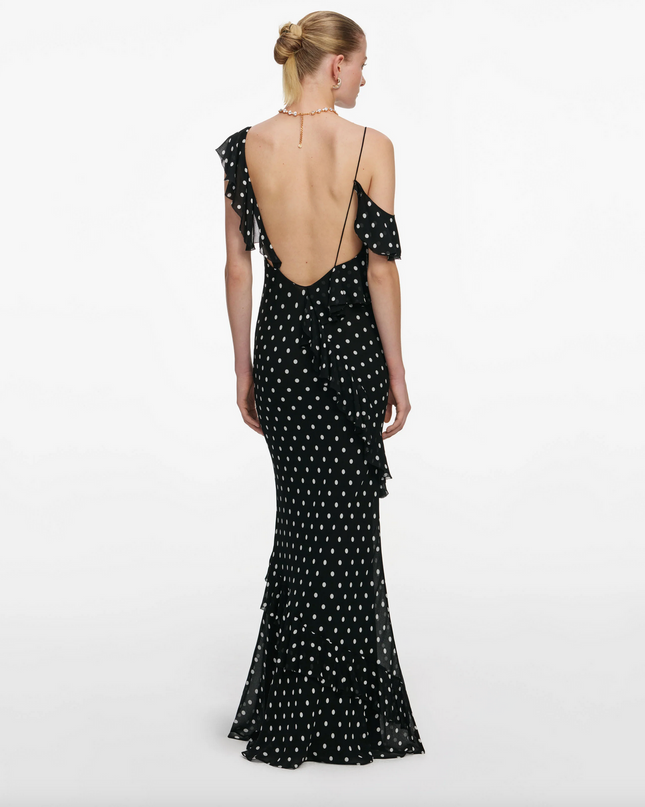 Black Polka Dot Georgette Maxi Dress