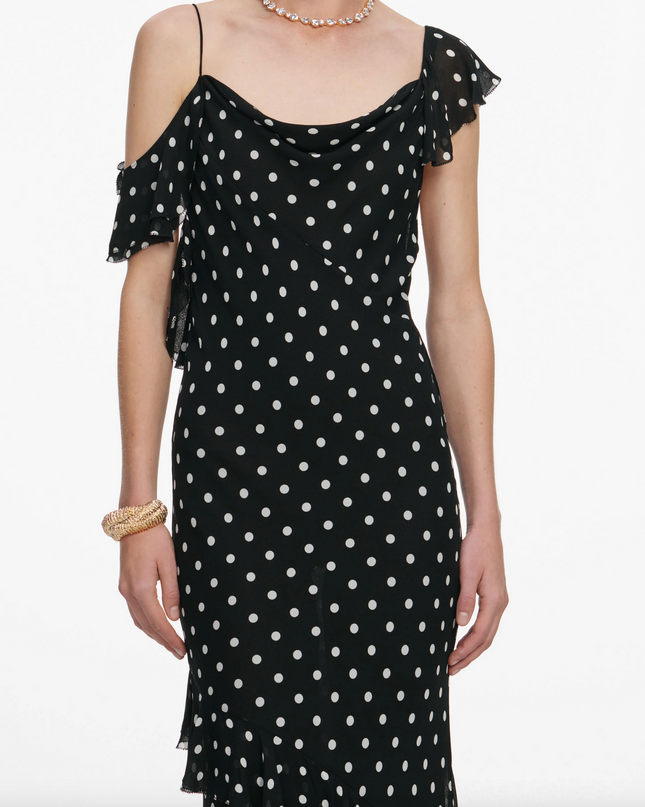 Black Polka Dot Georgette Maxi Dress