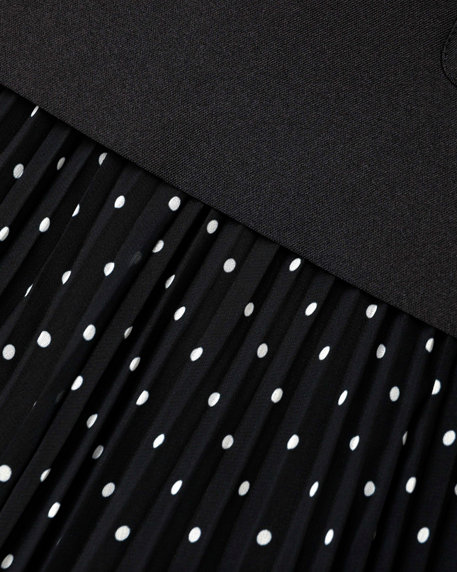 Black Taffeta Polka Dot Midi Dress
