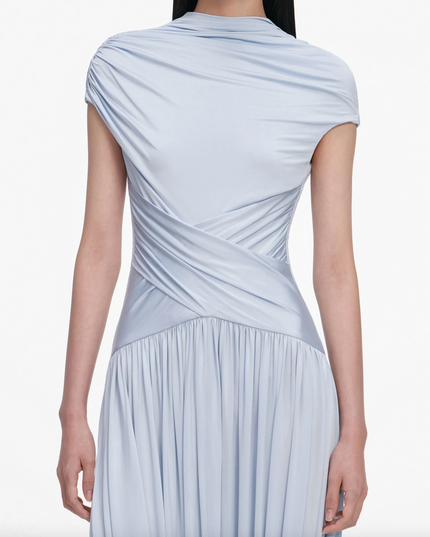 Blue Jersey Gathered Midi Dress
