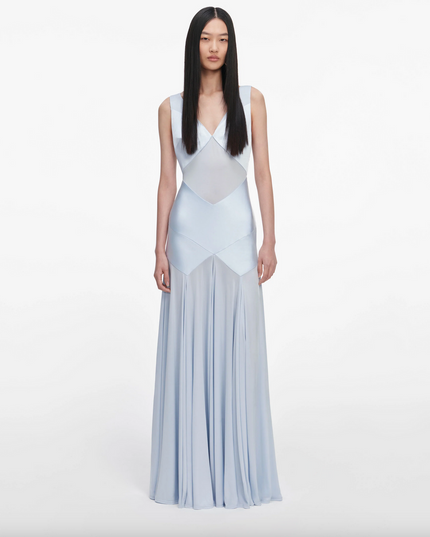 Blue Satin Jersey Maxi Dress