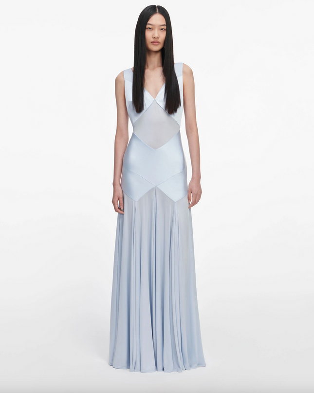 Blue Satin Jersey Maxi Dress