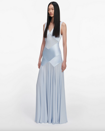 Blue Satin Jersey Maxi Dress