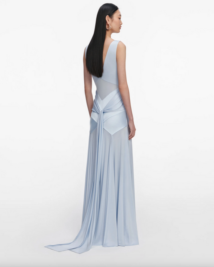 Blue Satin Jersey Maxi Dress