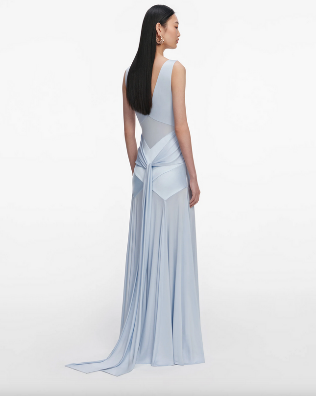 Blue Satin Jersey Maxi Dress