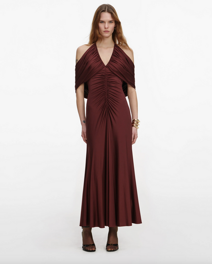 Brown Jersey Drape Midi Dress