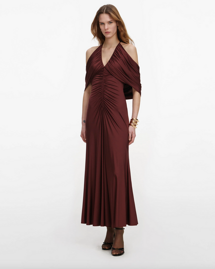 Brown Jersey Drape Midi Dress