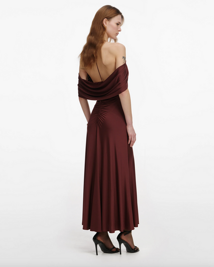 Brown Jersey Drape Midi Dress