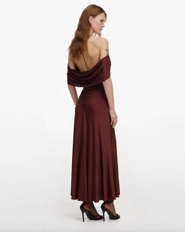 Brown Jersey Drape Midi Dress