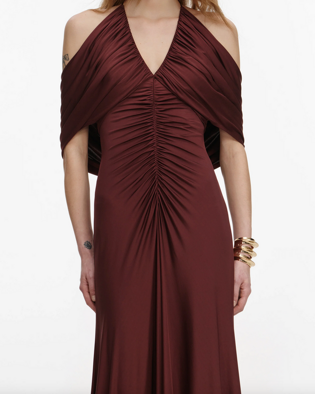 Brown Jersey Drape Midi Dress