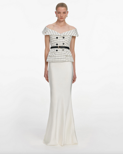 Check Boucle Satin Maxi Dress