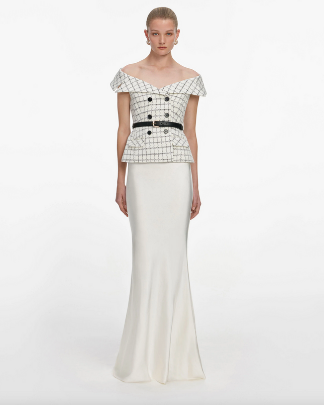 Check Boucle Satin Maxi Dress