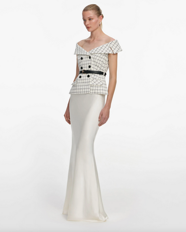 Check Boucle Satin Maxi Dress