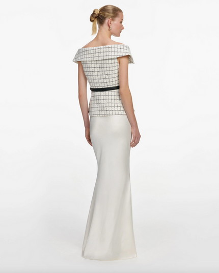 Check Boucle Satin Maxi Dress