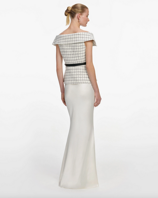 Check Boucle Satin Maxi Dress