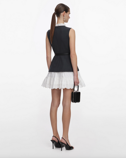Grey Tailored Cotton Frill Mini Dress