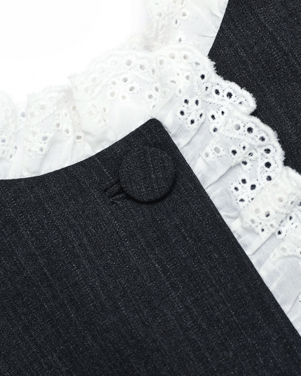 Grey Tailored Cotton Frill Mini Dress
