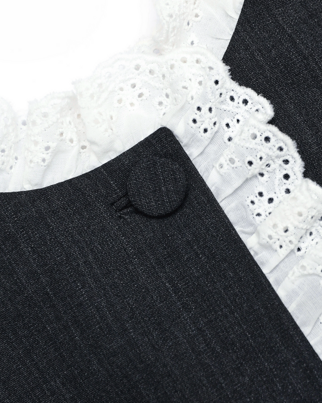 Grey Tailored Cotton Frill Mini Dress
