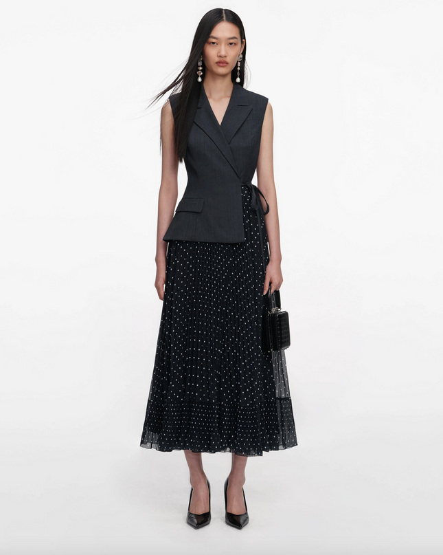 Grey Tailored Polka Dot Midi Dress