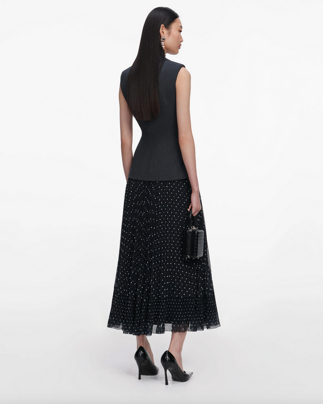 Grey Tailored Polka Dot Midi Dress