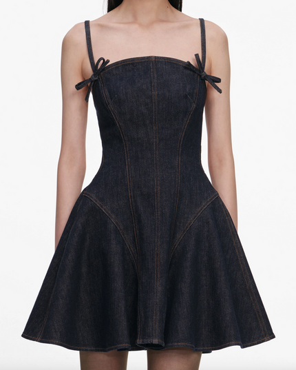 Indigo Denim Bow Mini Dress