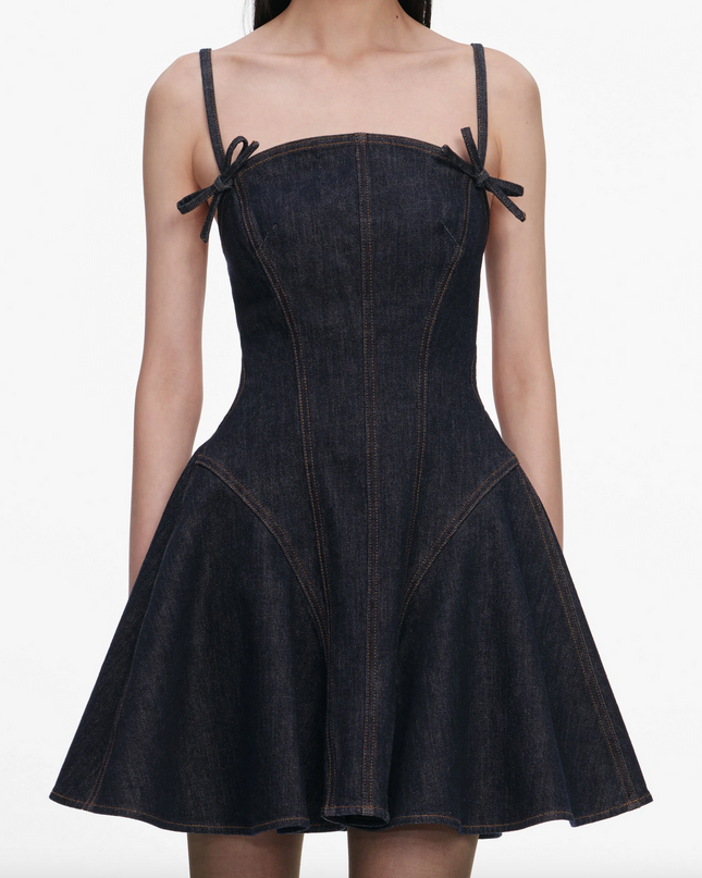Indigo Denim Bow Mini Dress