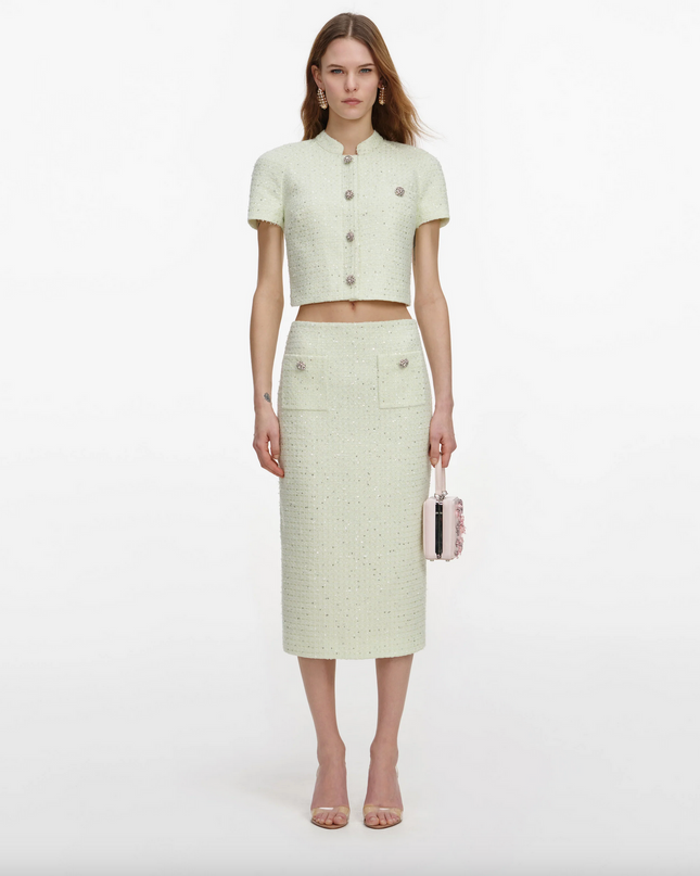Lime Boucle Midi Skirt