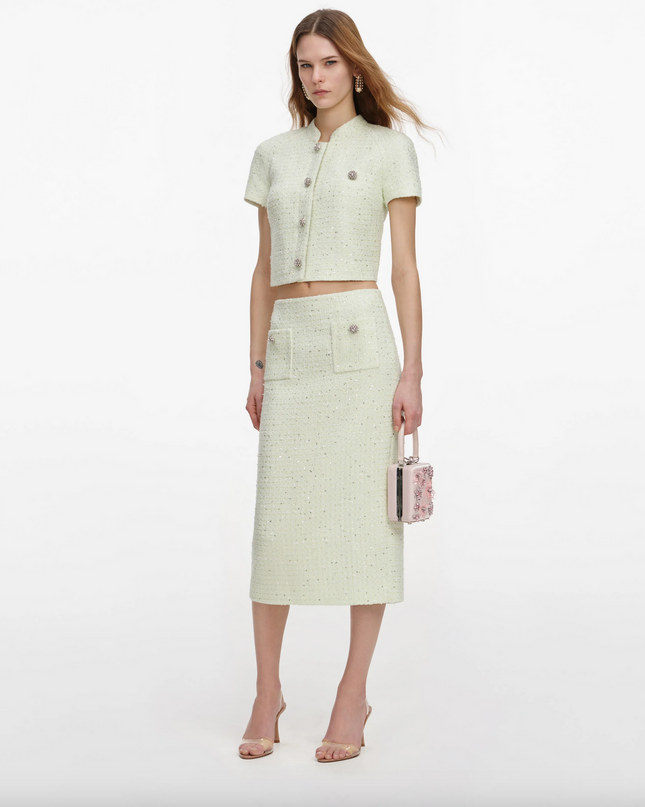 Lime Boucle Midi Skirt