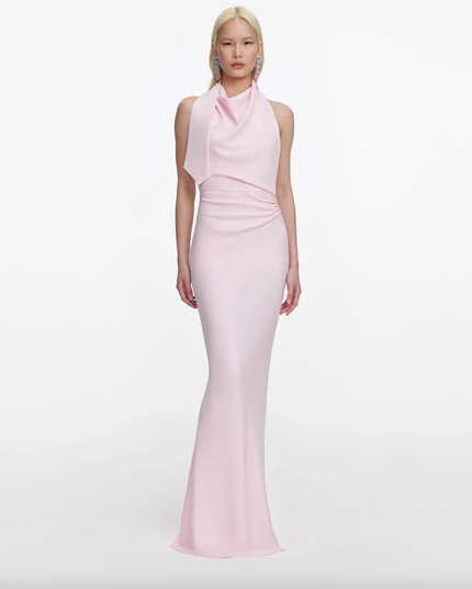 Pink Crepe Halter Neck Maxi Dress