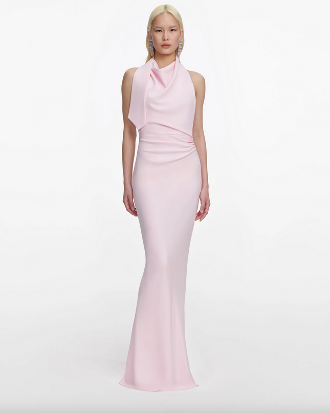 Pink Crepe Halter Neck Maxi Dress