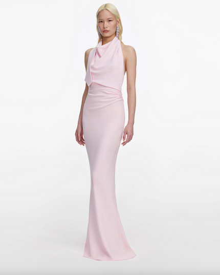 Pink Crepe Halter Neck Maxi Dress